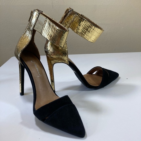 JEFFREY CAMPBELL black & gold ankle wrap pumps 7 - Picture 8 of 14